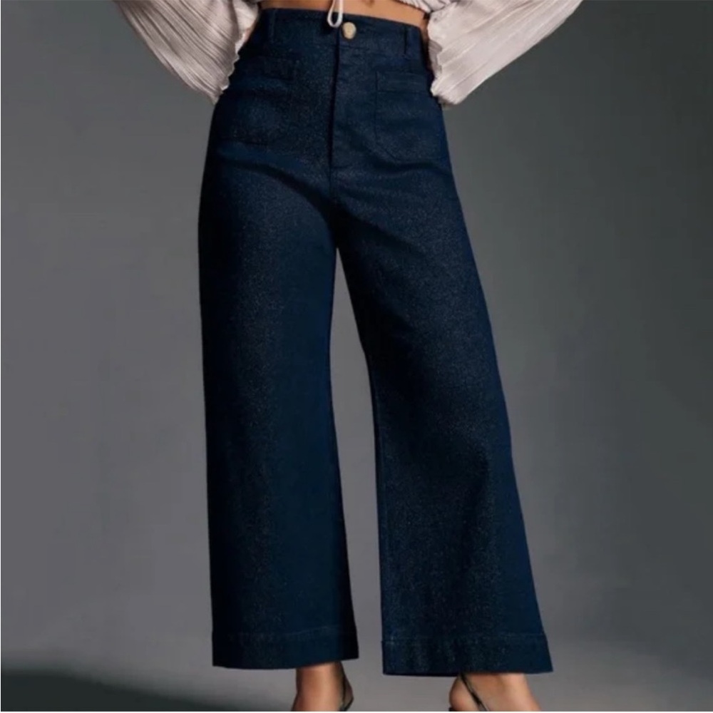 ▪️Maeve Anthropologie The Colette Sparkle Glitter Shimmer Denim Cropped Wide-Leg